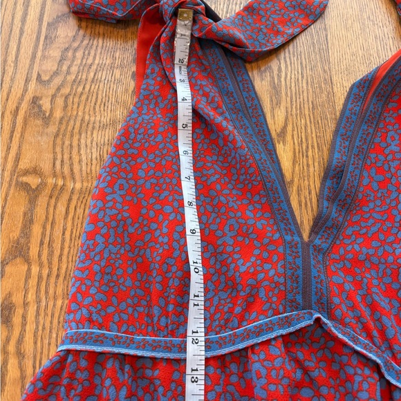 Chelsea & Violet Red & Purple Deep V-neck and back Maxi Dress size L High Slit - Picture 10 of 16